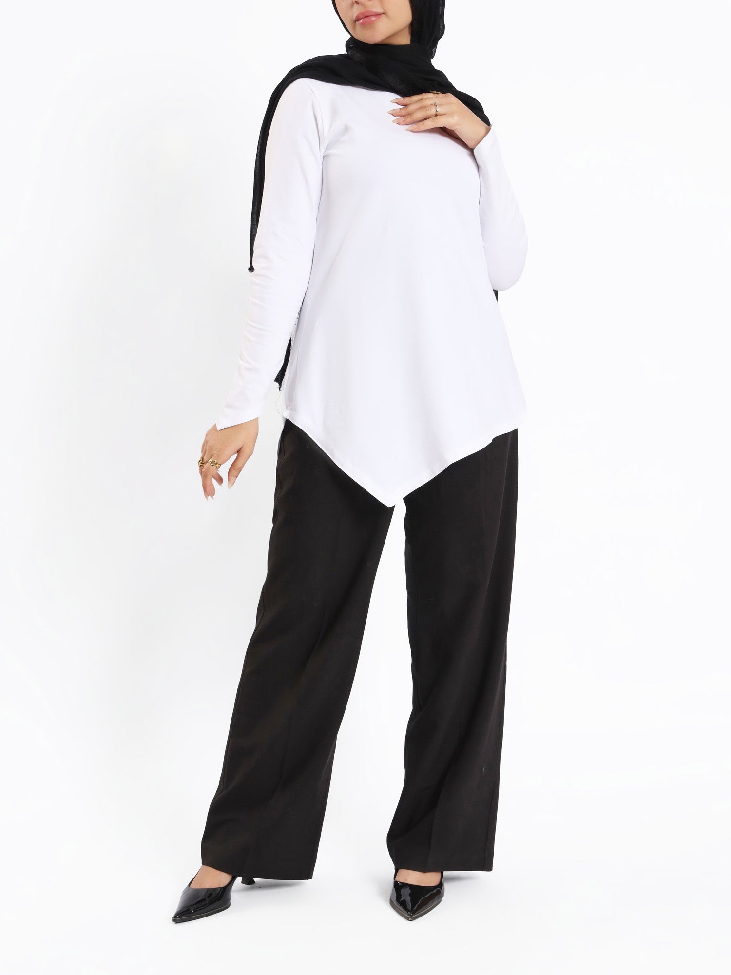 Pointelle Long-Sleeve Basic Top