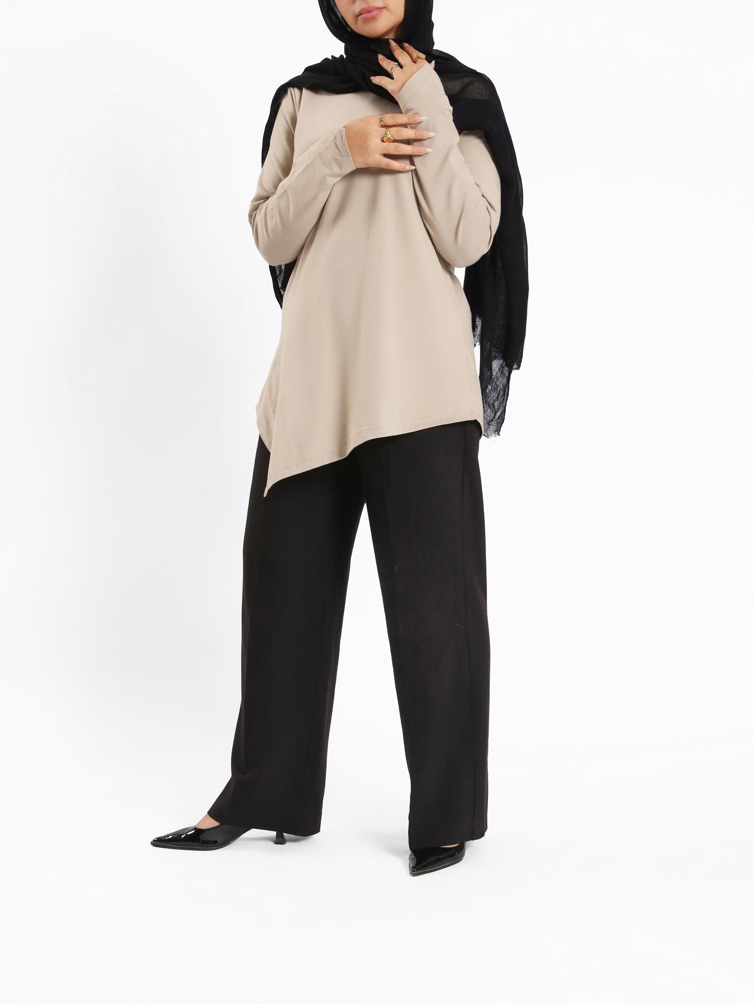 Pointelle Long-Sleeve Basic Top