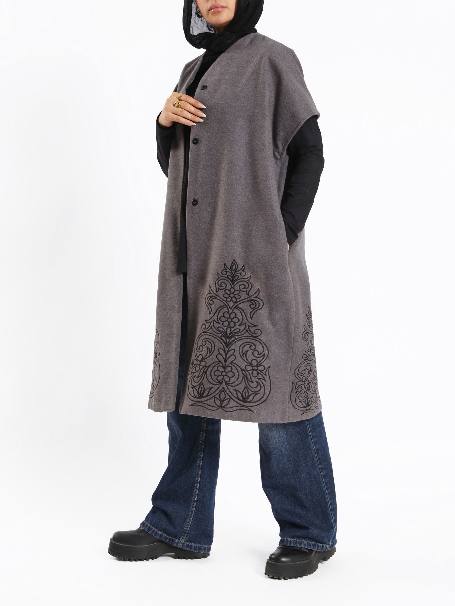 Royal Embroidered Wool Poncho - Emalina Fashion