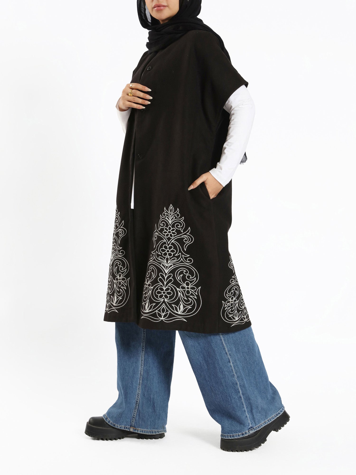 Royal Embroidered Wool Poncho - Emalina Fashion
