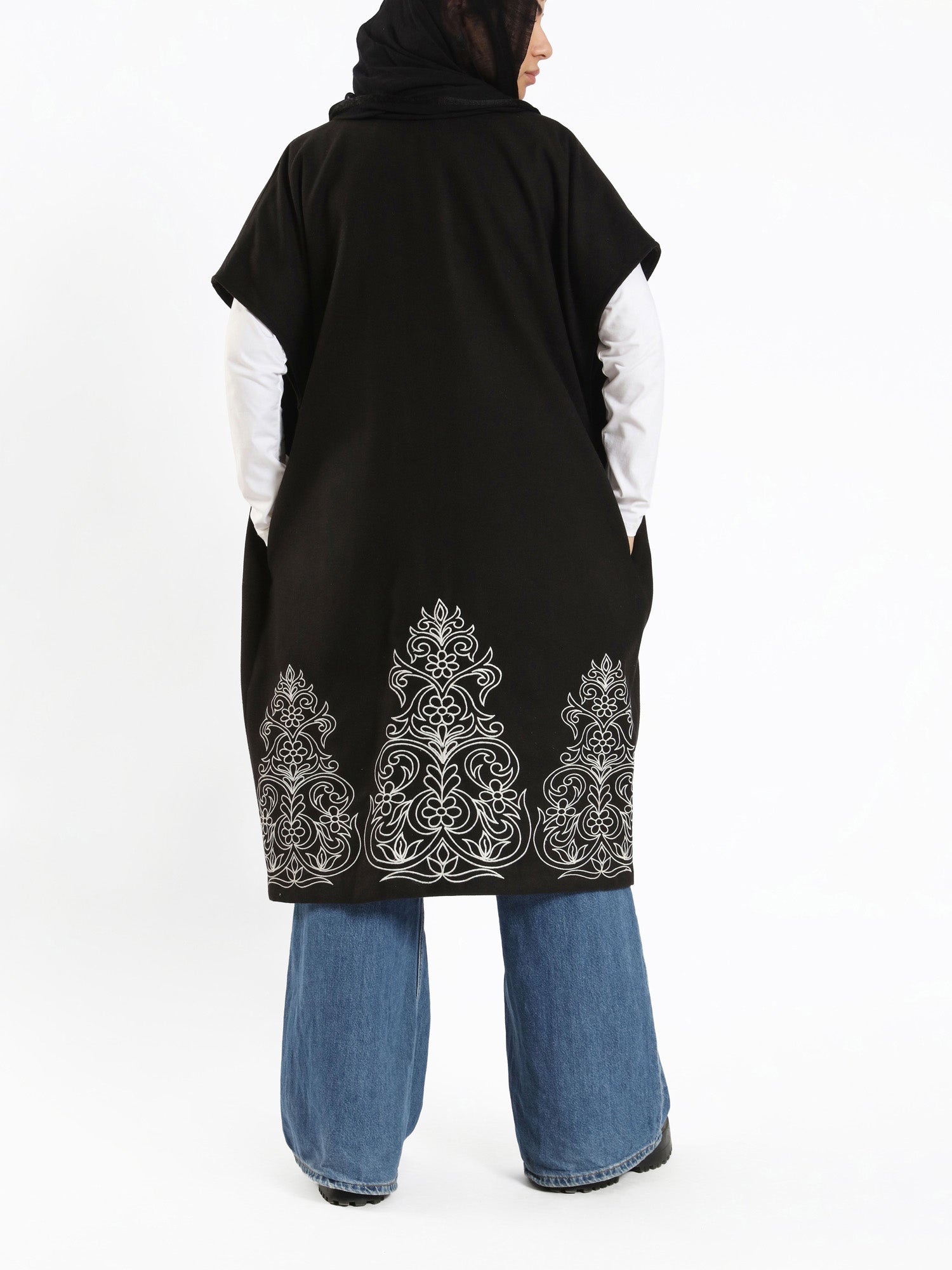 Royal Embroidered Wool Poncho - Emalina Fashion