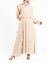 A-Line Elegance Set in samba silk blend with button blouse and skirt, a modest summer outfit in navy, white, or beige