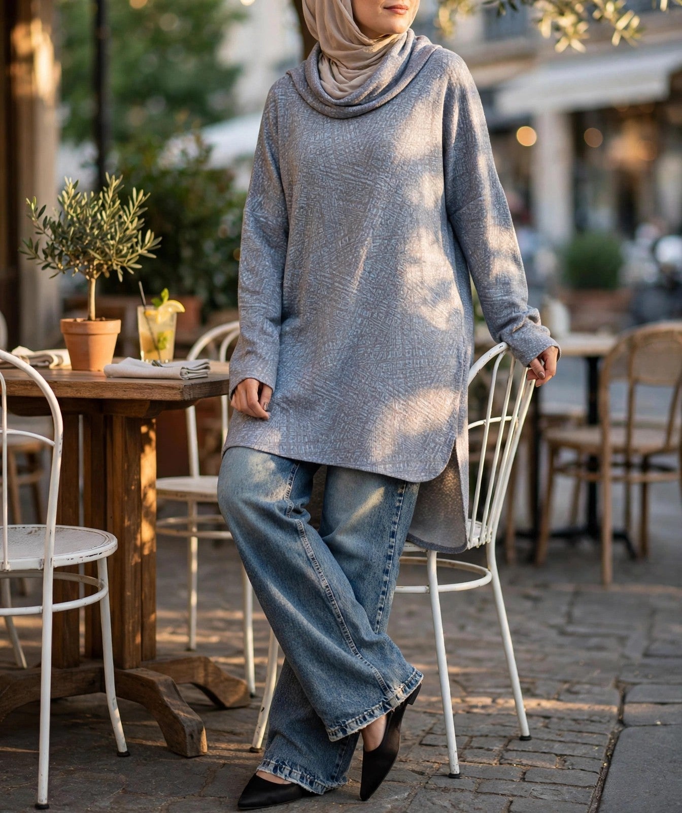 High Low Printed Sweater