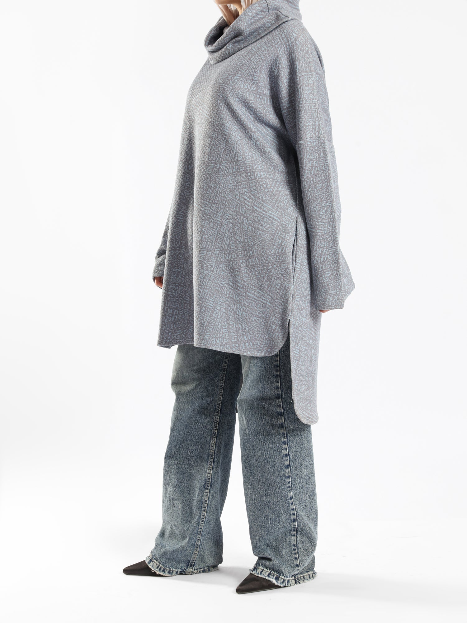 High Low Printed Sweater - Emalina Fashion