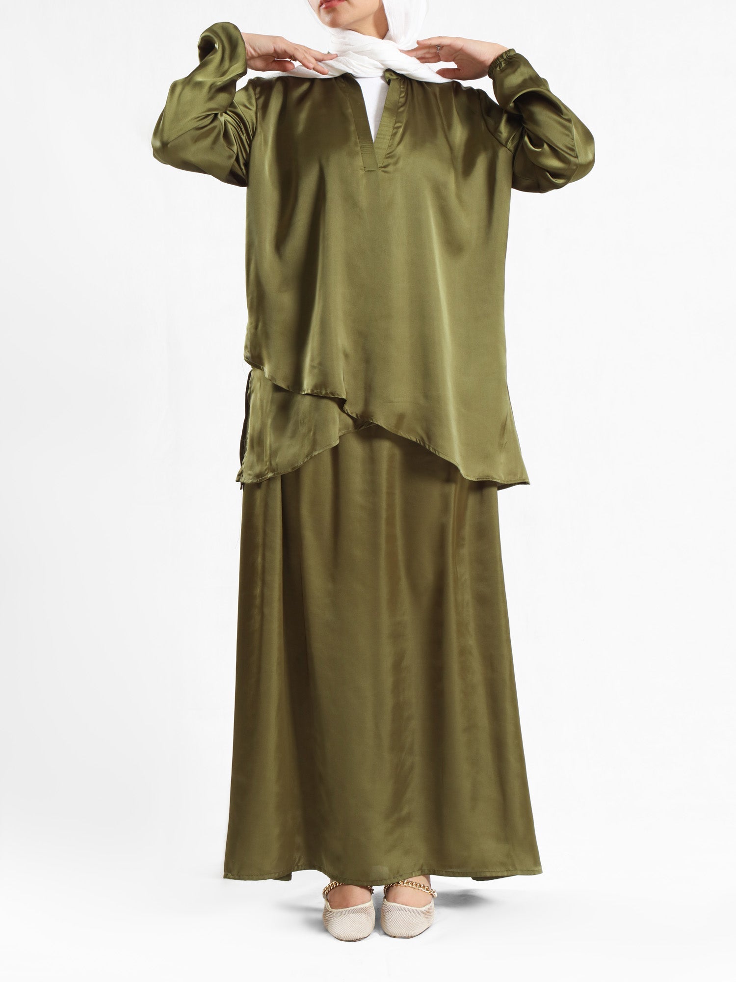 Modest Satin Set - Emalina Fashion