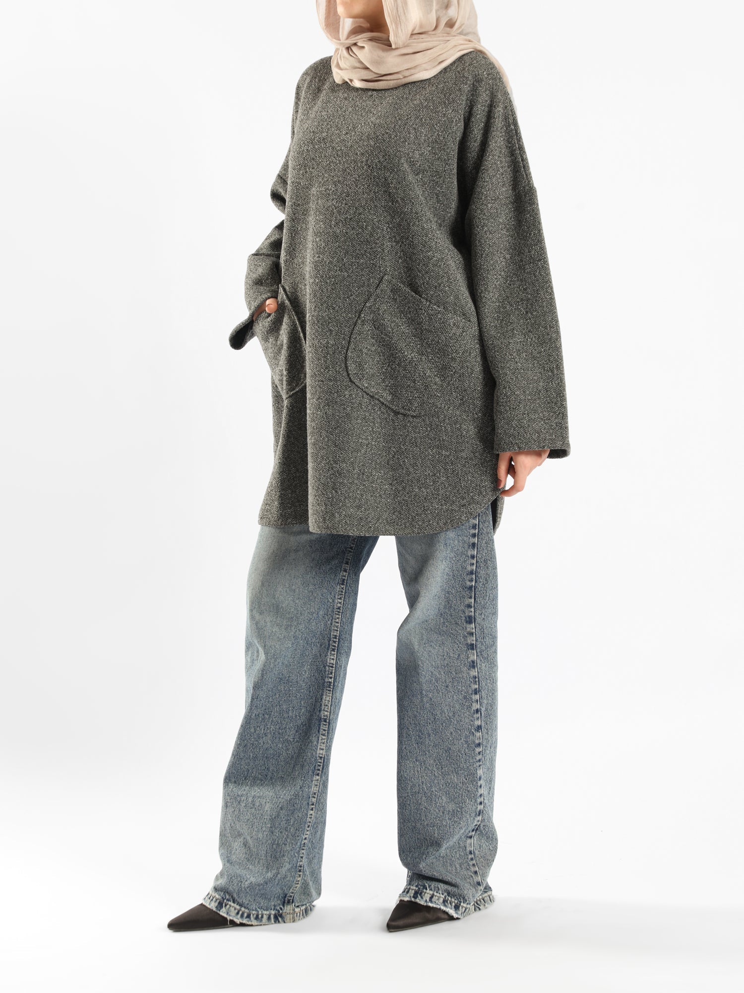 Oversized Pocketed Sweater - Emalina Fashion
