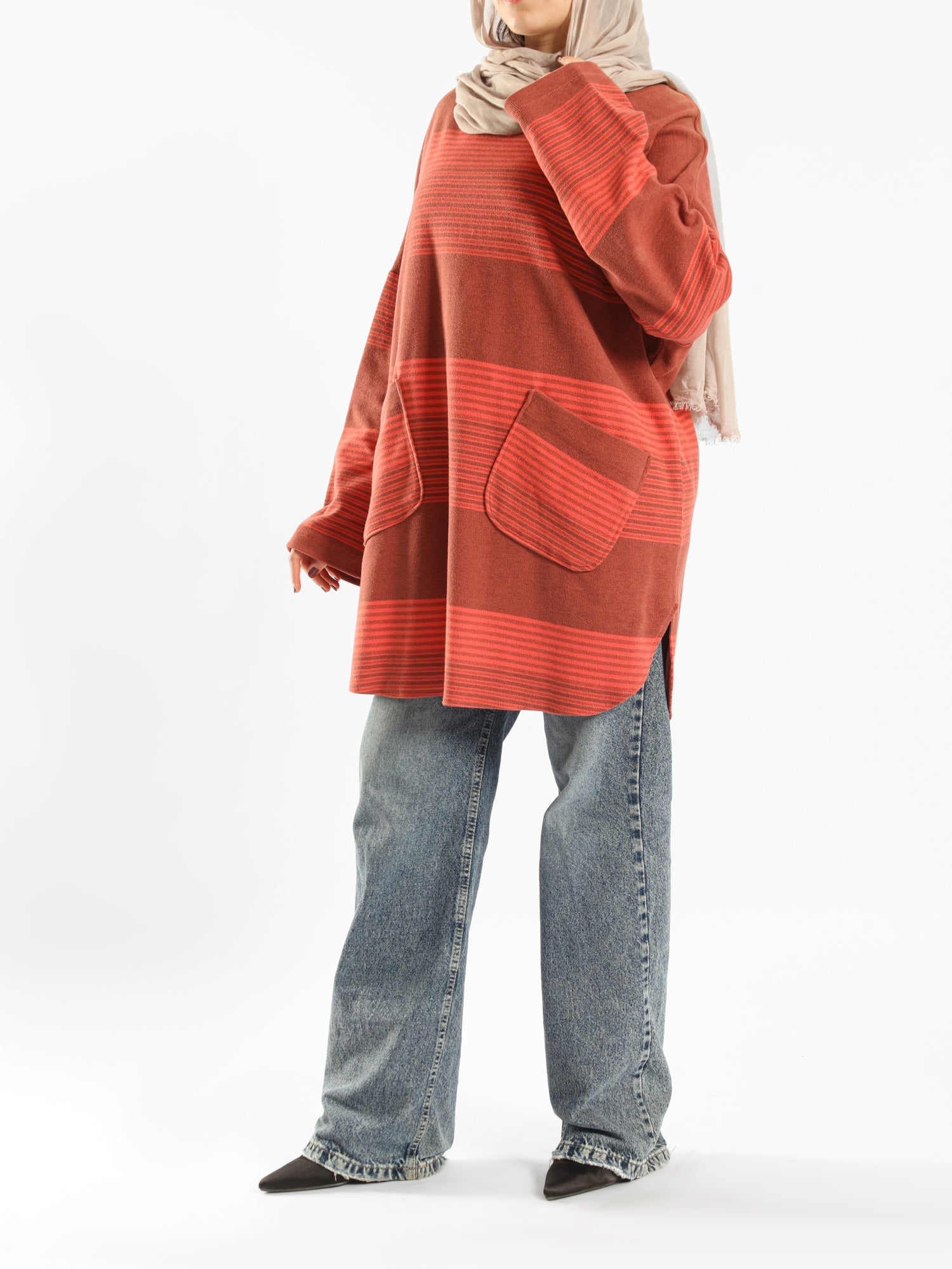 Oversized Pocketed Sweater - Emalina Fashion