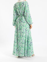 Prismatic Bloom Dress in crepe chiffon with colorful summer print, a vibrant modest shirt dress ideal for seasonal occasions
